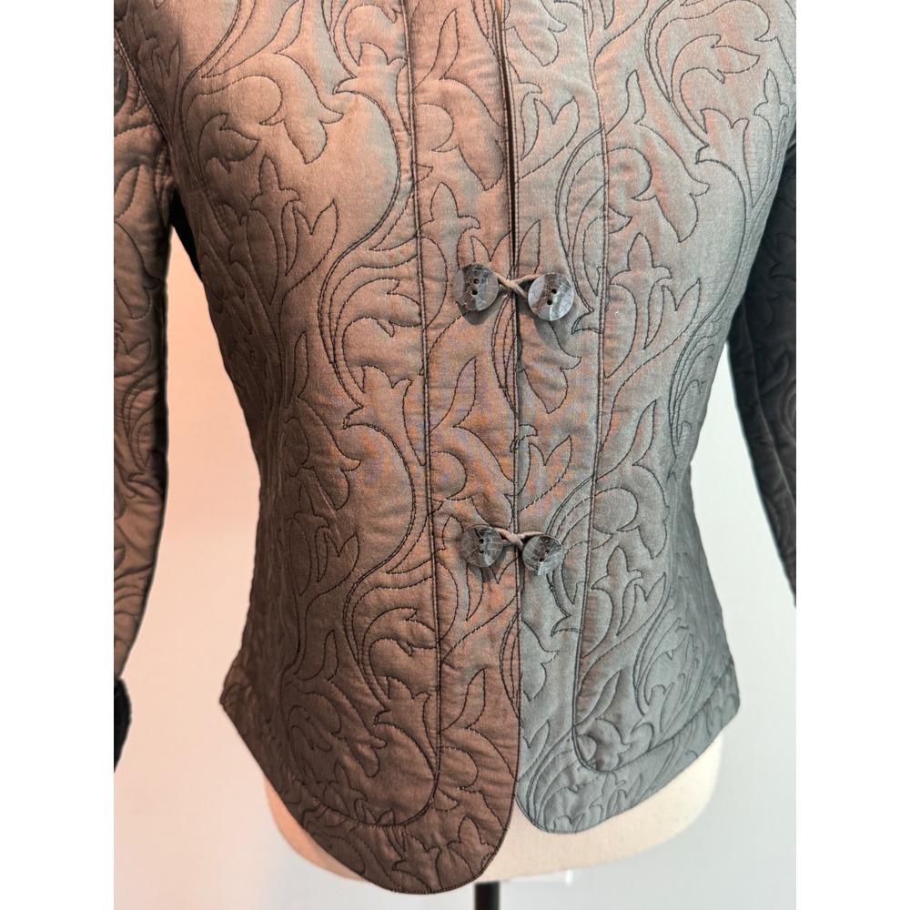 J. Jill Vintage Gray Silk Quilted Asian Frog Button Jacket Women's Size XS - Picture 4 of 7
